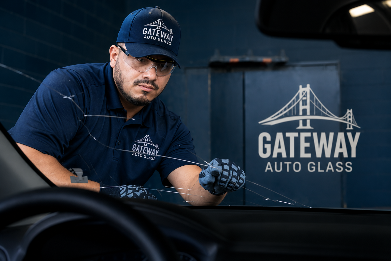 Gateway Auto Glass technician performing mobile windshield service in San Ramon